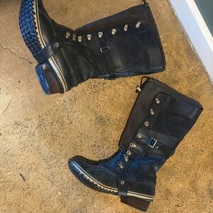 Sorel Black Tall Lace-Up Winter Rain Boots